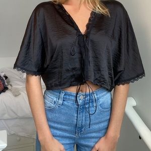 Nasty Gal "Set the Lace Satin Cropped Blouse"